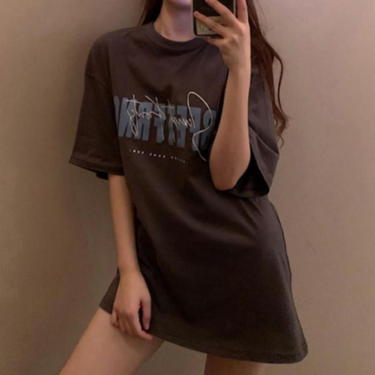 프린팅 박스 반팔 티셔츠 여성 반팔티 크롭티