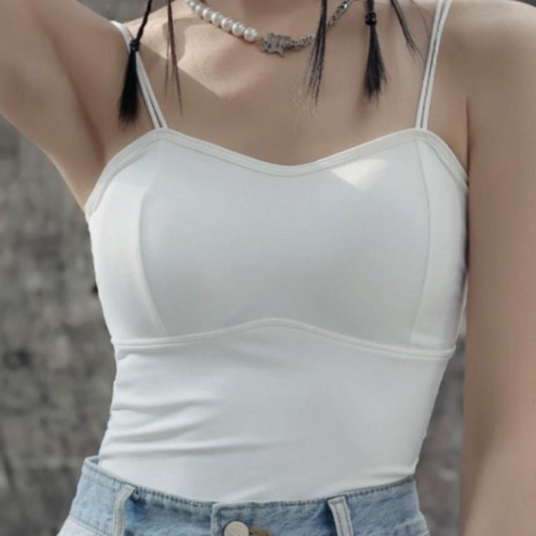 절개 두줄끈 크롭캡 나시 나시탑 어깨두줄탑