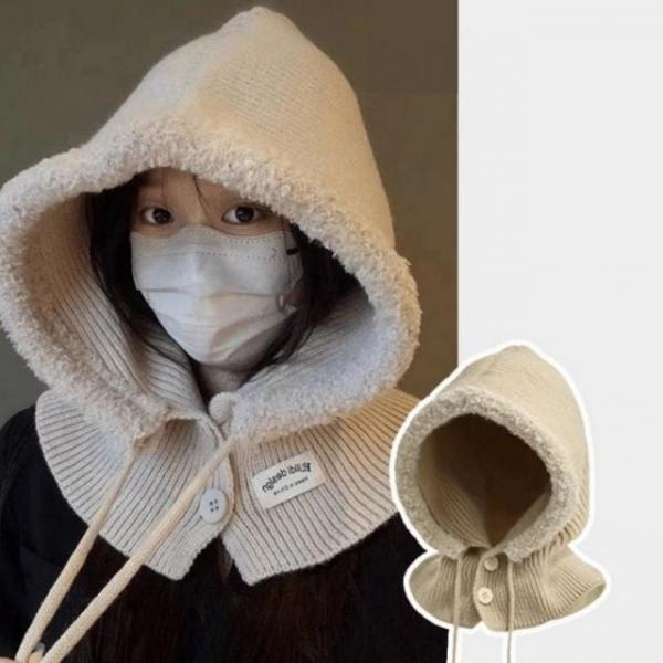 여성 부드러운 양모혼방 버튼클로징 보온 니트 바라클라바 스트링조절 후 겨울 보온방한템 패션 목도리
