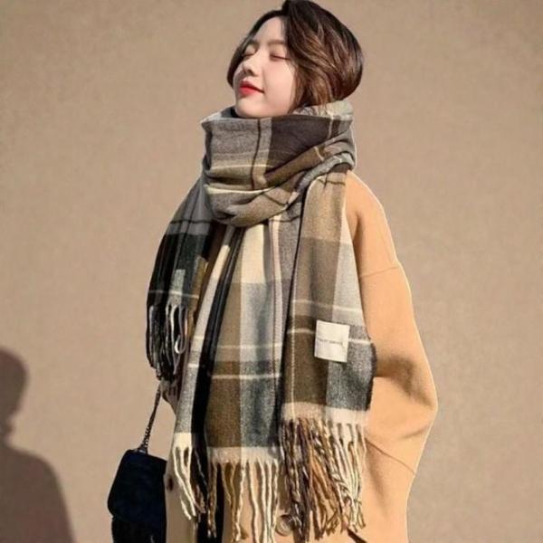 여성 겨울 데일리 체크 머플러 롱 목도리 니트목도리 빨간 목도리 니트 따뜻한 겨울 머플러 여성