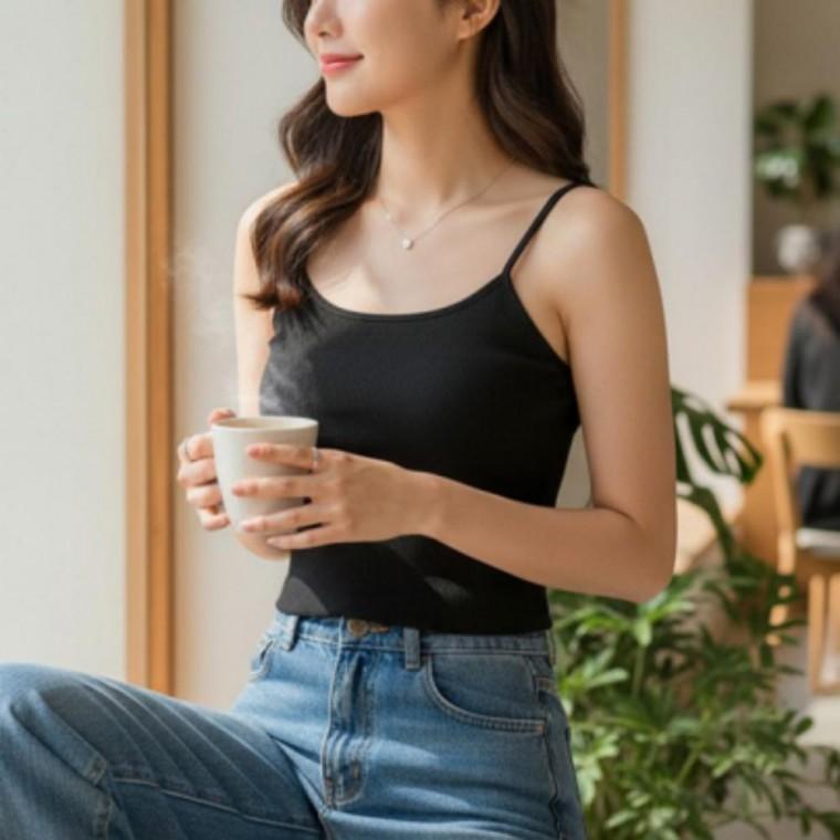 여성 베이직 슬리브리스 브라캡 끈나시 민소매 티셔츠