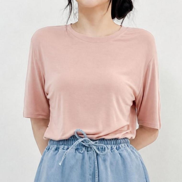 루즈핏 찰랑 무지 라운드넥 기본 여성 반팔 티셔츠