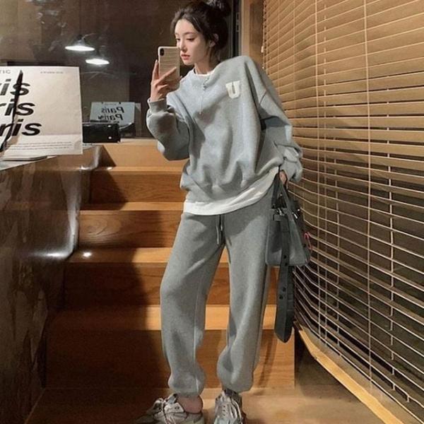 여성 겨울 데일리 기모 추리닝세트 맨투맨 조거팬츠 2색