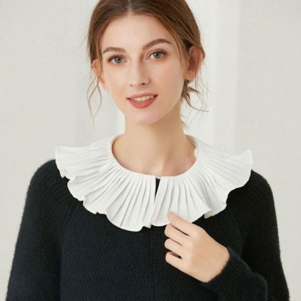 여성 플 주름 빅카라 쉬폰 페이크카라 이너셔츠