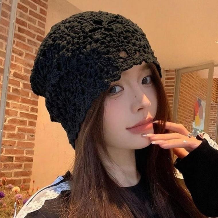 2컬러 플라워 짜임 뜨개비니 힙한 환우비니 봄 여름