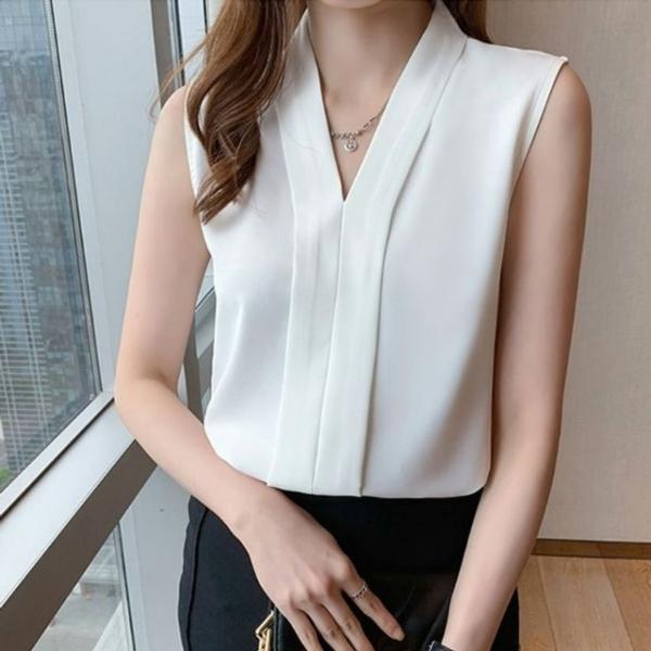 여성 은은한 광택 오피스룩 여름 민소매 블라우스 나시 4색