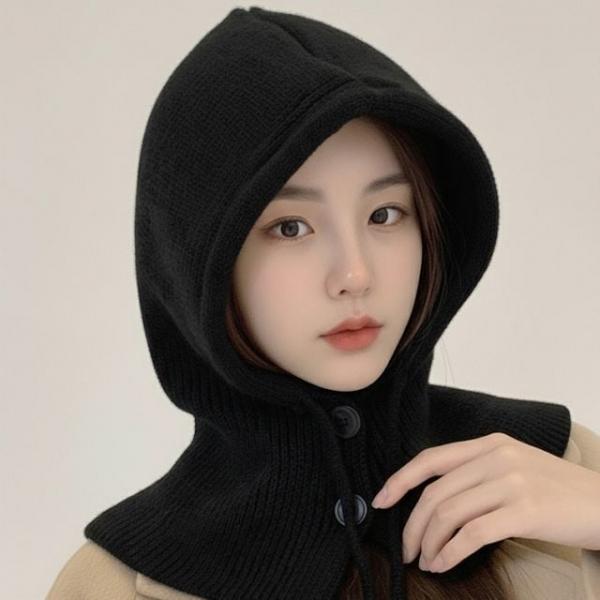 여성 니트 후드워머 버튼 발라클라바 겨울방한