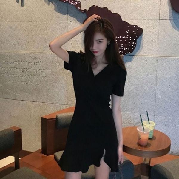 여성 여름 데일리 옆트임 프릴 밑단 언발 반팔원피스