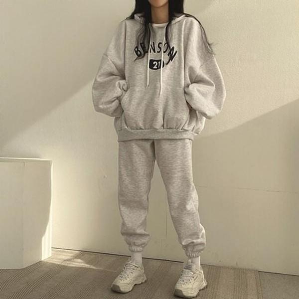 여성 레터링 프린팅 컬러 후드티 츄리닝 셋업 K 2 트레이닝셋업 후드티셋업 여자 여성