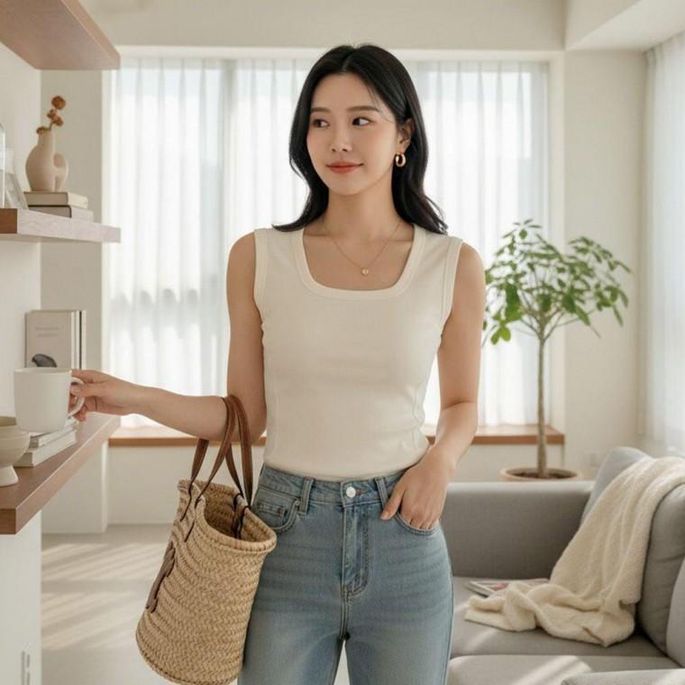 여성 스퀘어넥 나시 이너티 슬리브리스 데일리 민소매
