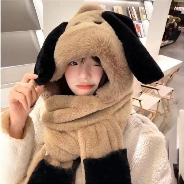 장갑이 있어서 따뜻한 멍멍이모자목도리 바라클라바 털모자 후드 머플러 여성벙거지모자 면벙거지모자