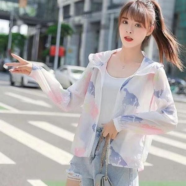 나염무늬 아우터 바람막이 비치아우터 후드집업 얇은 비치집업 여성 여름 후드집업 잠바 여자 바람막이