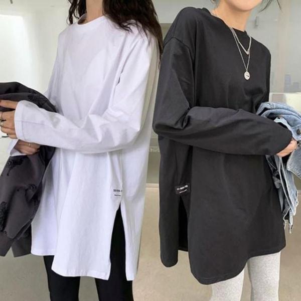 여성 옆절개 무지티셔츠 긴팔티 루즈핏 상의 2색