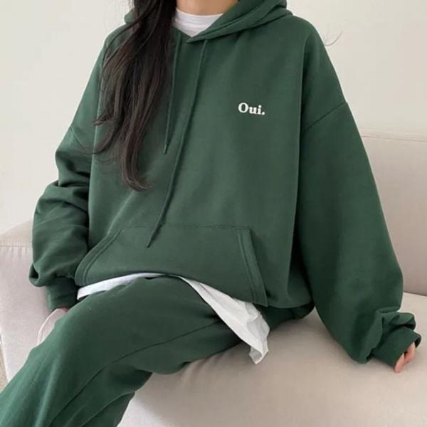 데일리 여성 로고 프린팅 캐주얼 후드티 셋업