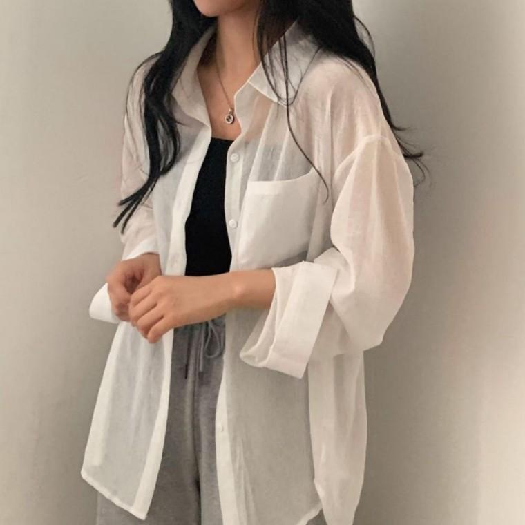 HL] 남방 셔츠 핫서머 시스루 박시 여성남방 화이트