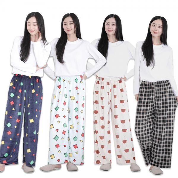 여성 수면 울트라 밍크 잠옷바지 밴딩 스판 통바지 와이드 홈웨어 곰돌이 집앞룩 포근 데일리 수면