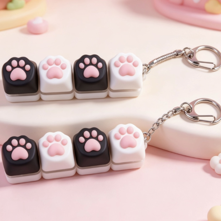 고양이 발바닥 키캡 키링 4구 딸각이 클리커 키보드 가방고리 열쇠고리 키홀더 선물