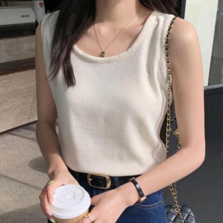 여성 여름 시원한 와플 민소매 나시 루즈핏 데일리 인기 통기성 나시티 레이어드 홈웨어