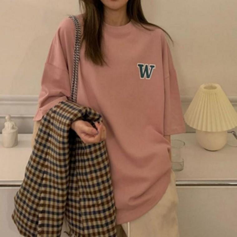 여성 여름 오버핏 반팔티 면 소재 시원한 루즈핏 레터링 티셔츠 인기 기본티 캐주얼룩