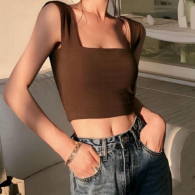 여성 여름 시원한 민소매 스퀘어넥 데일리 면 크롭나시 패션 나시티 이너웨어 레이어드룩