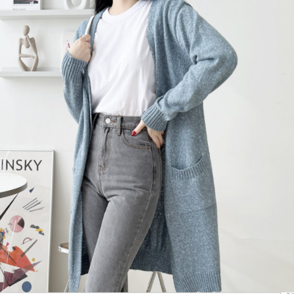 여성롱가디건 사이즈F66 2컬러 기본 데일리 노버튼 여유핏 니트가디건 사무실 출퇴근