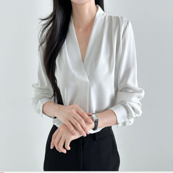 여성블라우스 브이넥 쉬폰 블라우스 오피스룩 정장셔츠 하객룩 사무실 출퇴근