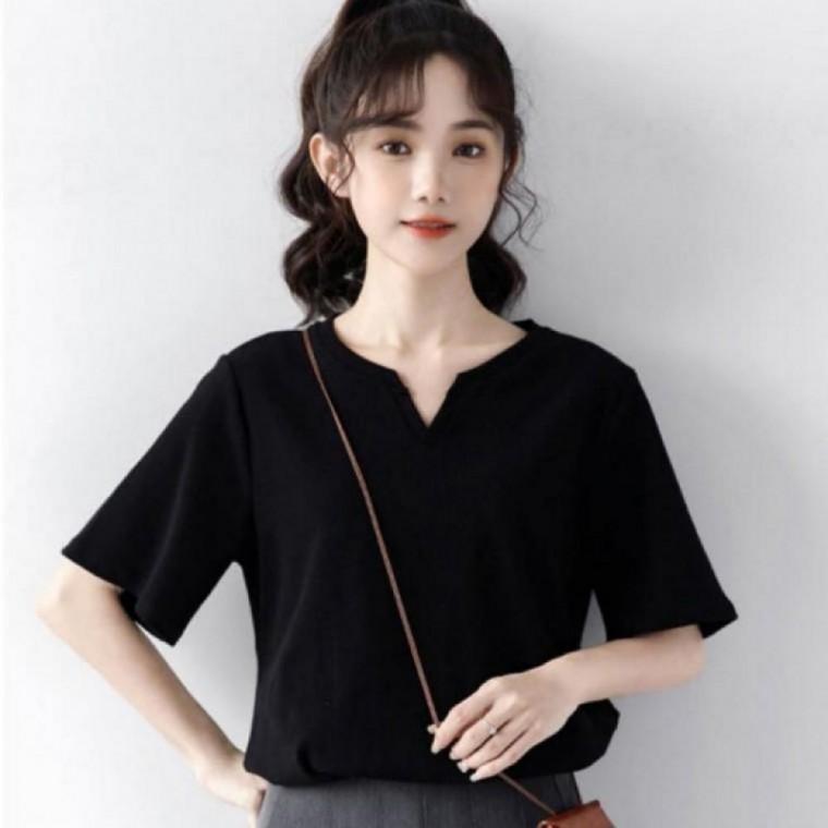 여성 여름 기본반팔티 브이넥 면 반팔티셔츠 데일리 티셔츠 무지 기본템 슬림핏 이너웨어