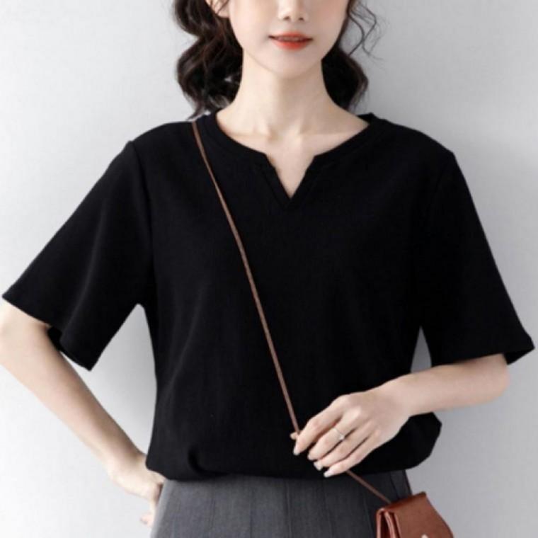 여성 여름 브이넥반팔 면 티셔츠 반팔티셔츠 기본템 무지 베이직 슬림핏 이너웨어 데일리