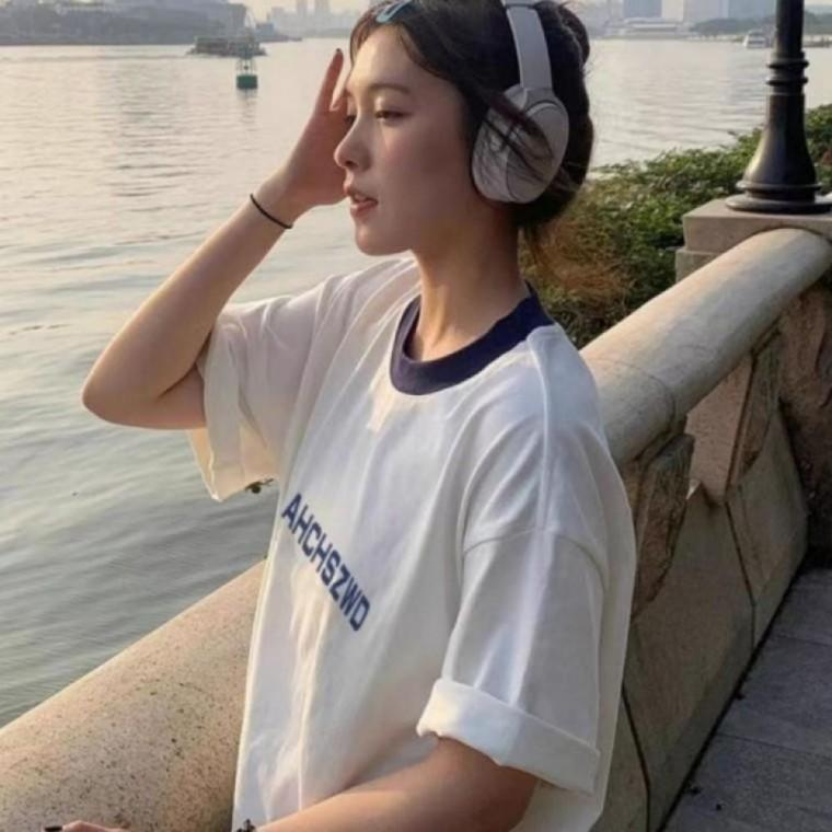 여성 여름 심플레터링 면 반팔티셔츠 오버핏 루즈핏 여자티셔츠 캐주얼 데일리룩 기본템