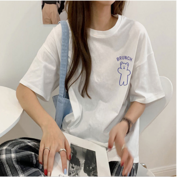 여성반팔티 F44-66사이즈 기본 여성 티셔츠 편한 데일리 이쁜 베어 프린팅 반팔