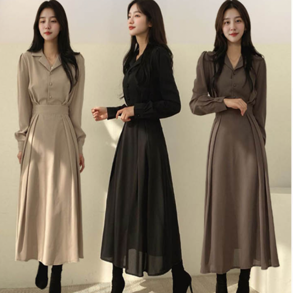 여성롱원피스 슬림 롱원피스 A라인 심플 데일리 여자정장 사무실 하객룩
