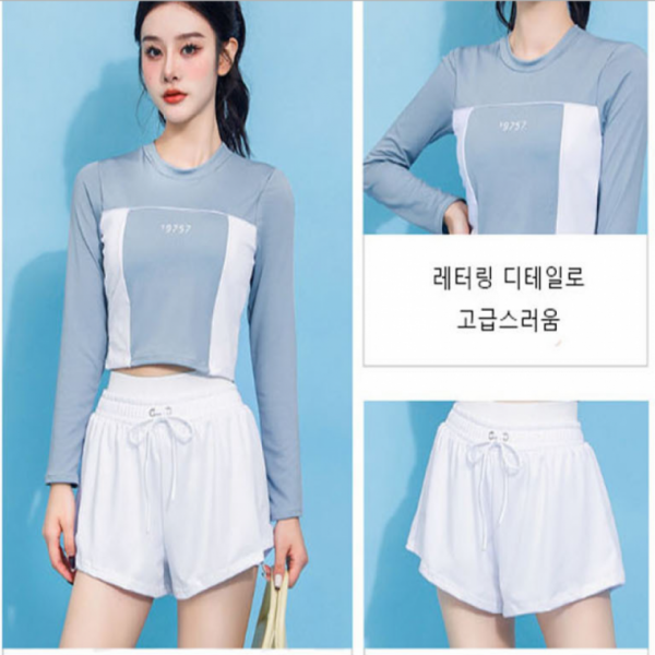여성수영복 하이 웨이스트 밴딩 스포티 래쉬가드 수영복 모노키니 워터파크 휴양지 해변