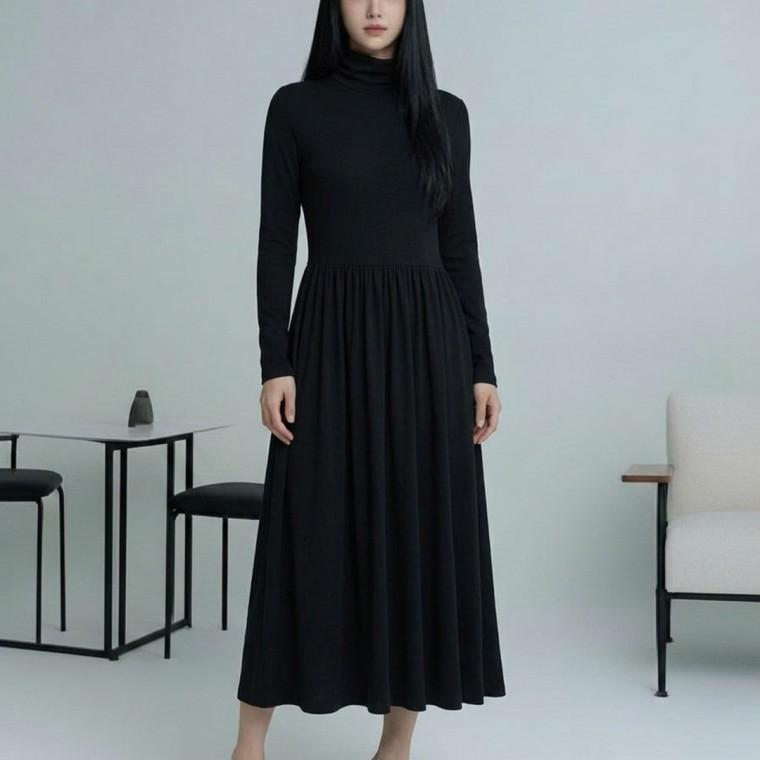 여성 하이웨스트 스타일 긴팔 목티 원피스 결혼식 하객룩