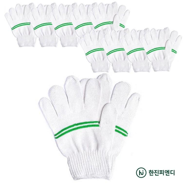 [도매포유]녹색두줄 면장갑 10켤례