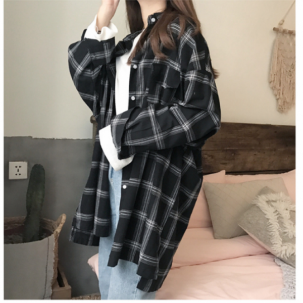 여성체크롱남방 셔츠 체크 롱남방 오버핏 데일리 루즈핏 남방 아웃도어 출퇴근 사무실