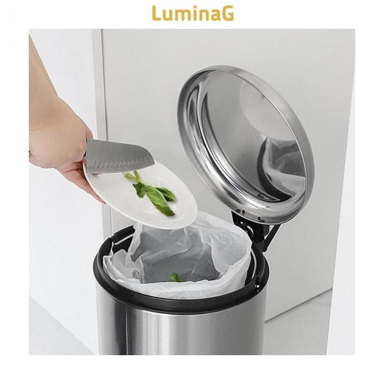 루미나D 무소음 클로징 밀폐커버 고급스텐 원형페달휴지통 20l