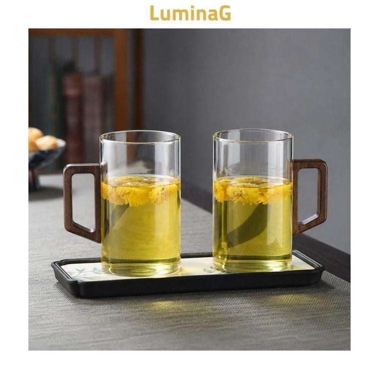 루미나D 핸들 우드 예쁜 심플 내열 유리컵 머그컵 2p 500ml
