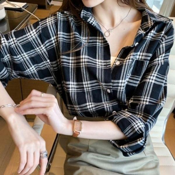 여성 체크 셔츠 남방 긴팔티 여자 프리 2색 가을 여방빅 사이즈