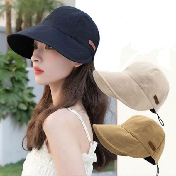 여성 스트링 조절 와이드 버킷햇 넓은 챙 자외선 차단 벙거지 모자 스트링햇 와이드챙