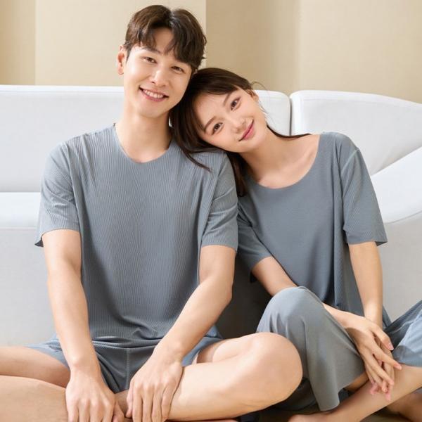 남성 여성 파자마 커플잠옷 냉감소재 쿨링 냉장고 반팔 시원한 잠옷 상하의세트 홈웨어