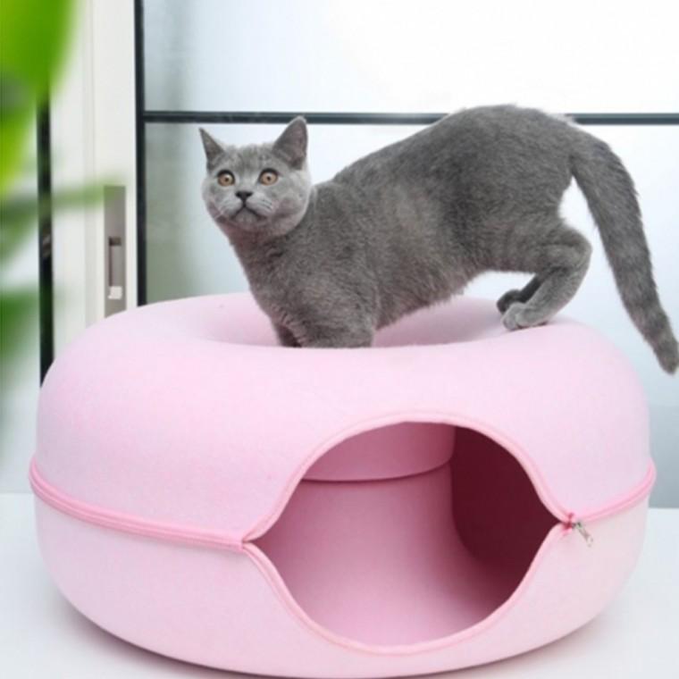고양이 도넛 터널 숨숨집 60cm 핑크 터널형침대 반려묘하우스