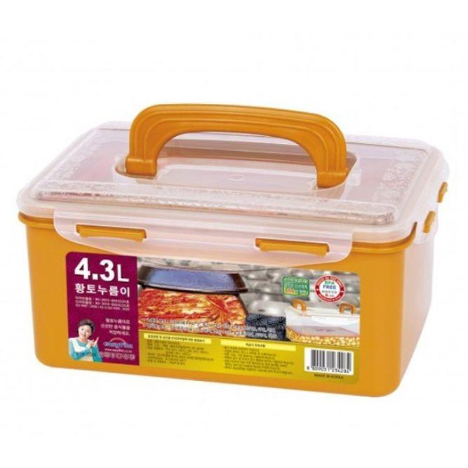 황토 밀폐용기 김치통 냉장고 정리 용기 반찬통 4.3L
