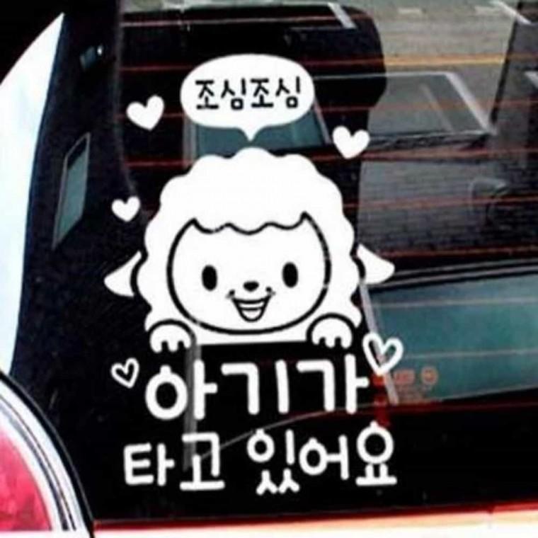 아기가타고있어요 안전거리확보 흰색시트지 안전거리유지