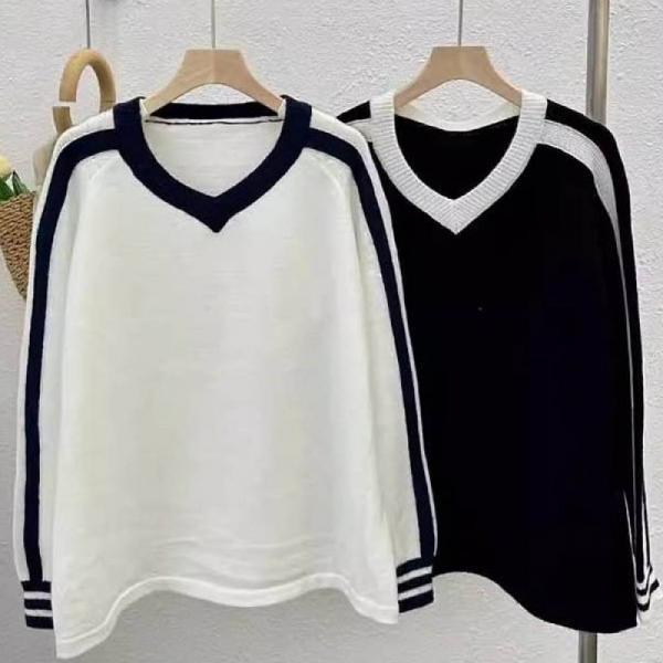 브이넥 니트티 데일리 편안한 스타일 여성 포인트