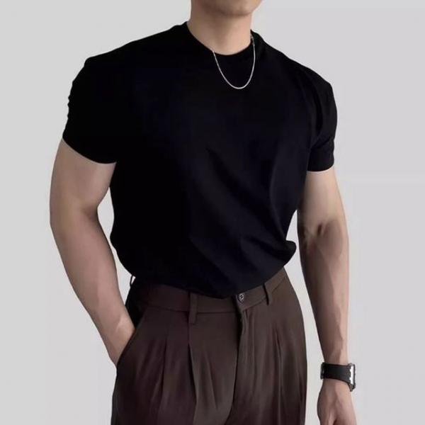 남성 무지 라운드넥 머슬핏 반팔티 여름 티셔츠 상의 2색