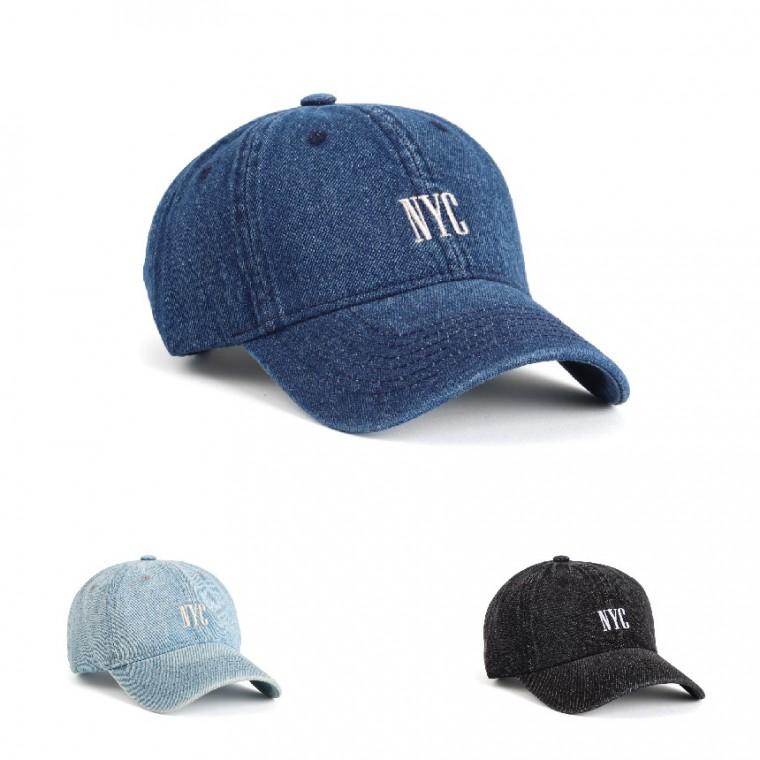 NYC 자수 데님 야구모자 진청 워싱 볼캡 캡모자 BP10245