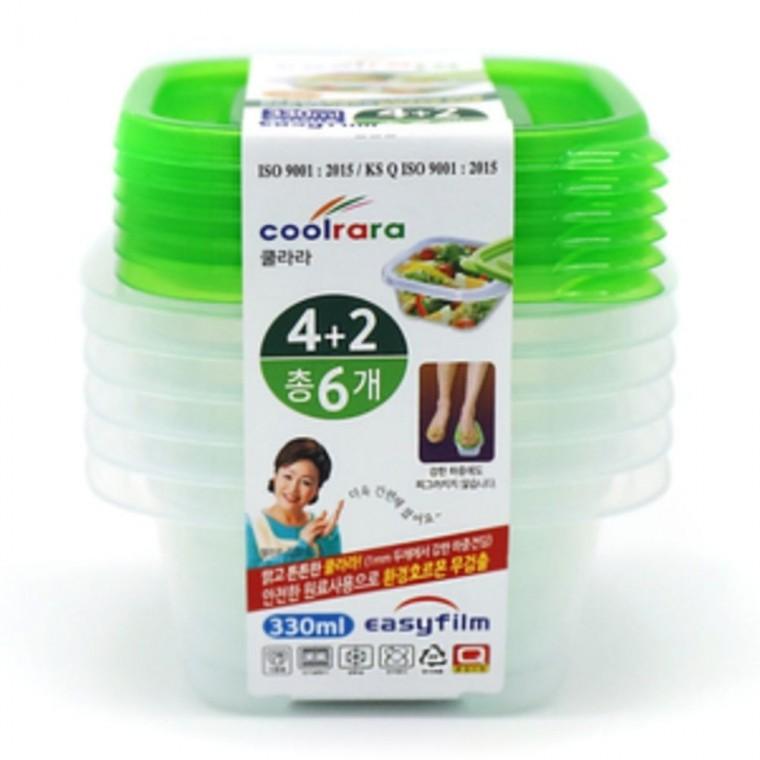 쿨라라 밀폐용기 반찬통 냉장고 용기 사각 330ml 4+2