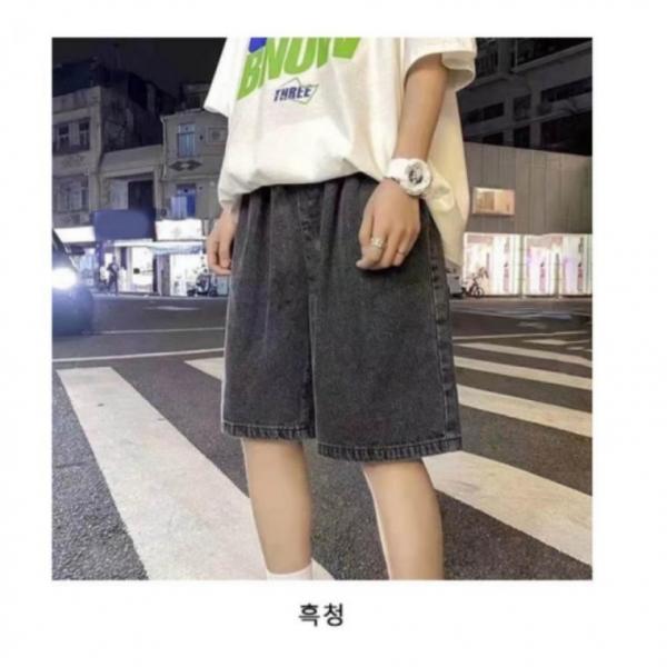 팬츠 남성 반바지 허리밴딩 청반바지 캐주얼 남자 끈조절팬츠 5부 흑청