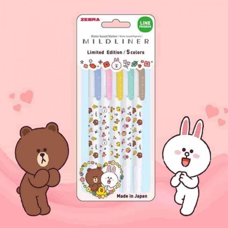 라인프렌즈 5색세트 마일드라이너형광펜 파스텔형광펜 필기구세트