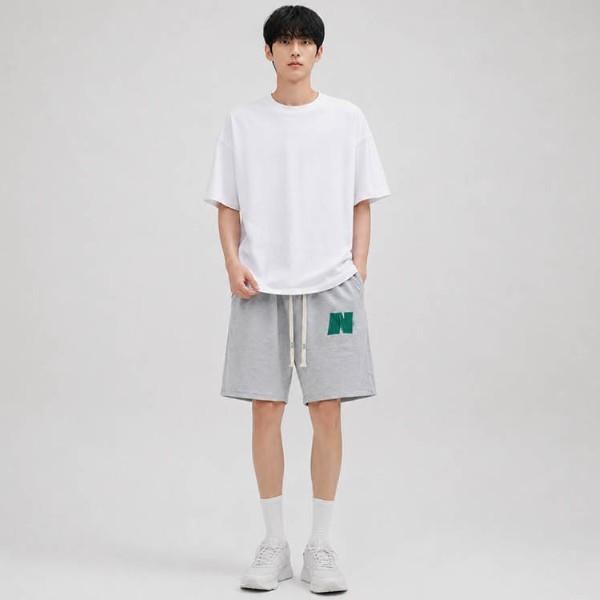 와이드 바지 헤비웨이트 밴딩 스트릿 와플패턴 농구 데일리 캐주얼 하프팬츠